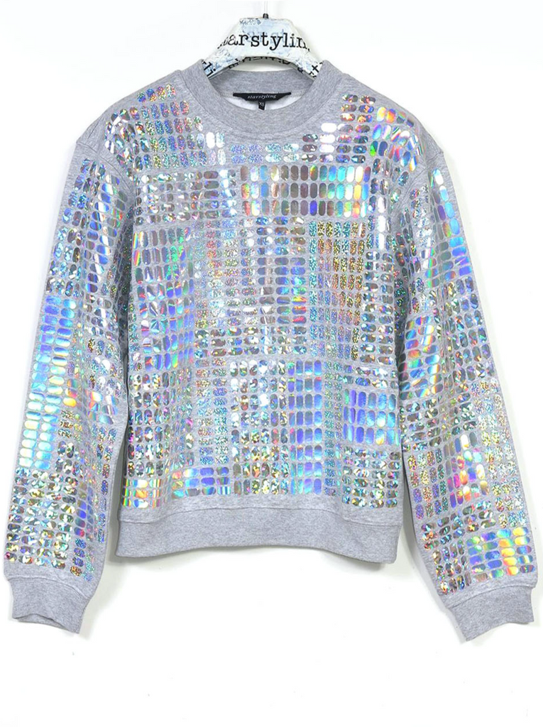 Holographic printed sweater similar to a disco ball