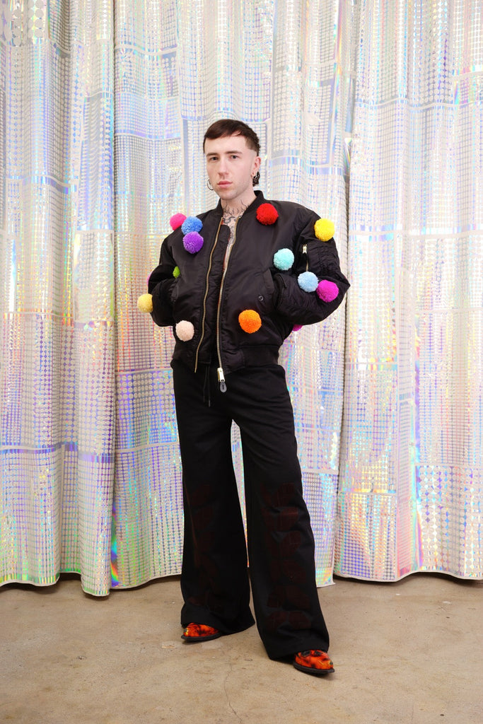 Bomber Jacket with colorful pompom applications