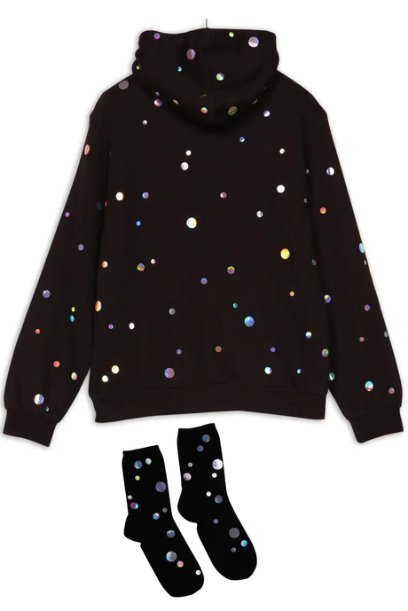 Holo Dots Hoody & Socks Set – hand-placed holographic foil dots, made in Berlin