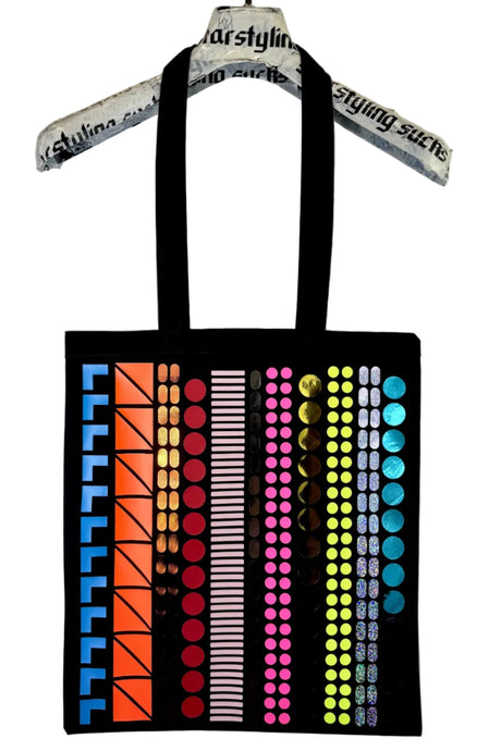 tote bag with graphic pattern strikes in multicolor