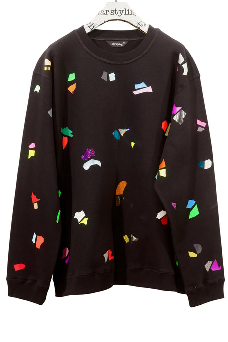 black jumper with multiform colorful print allover