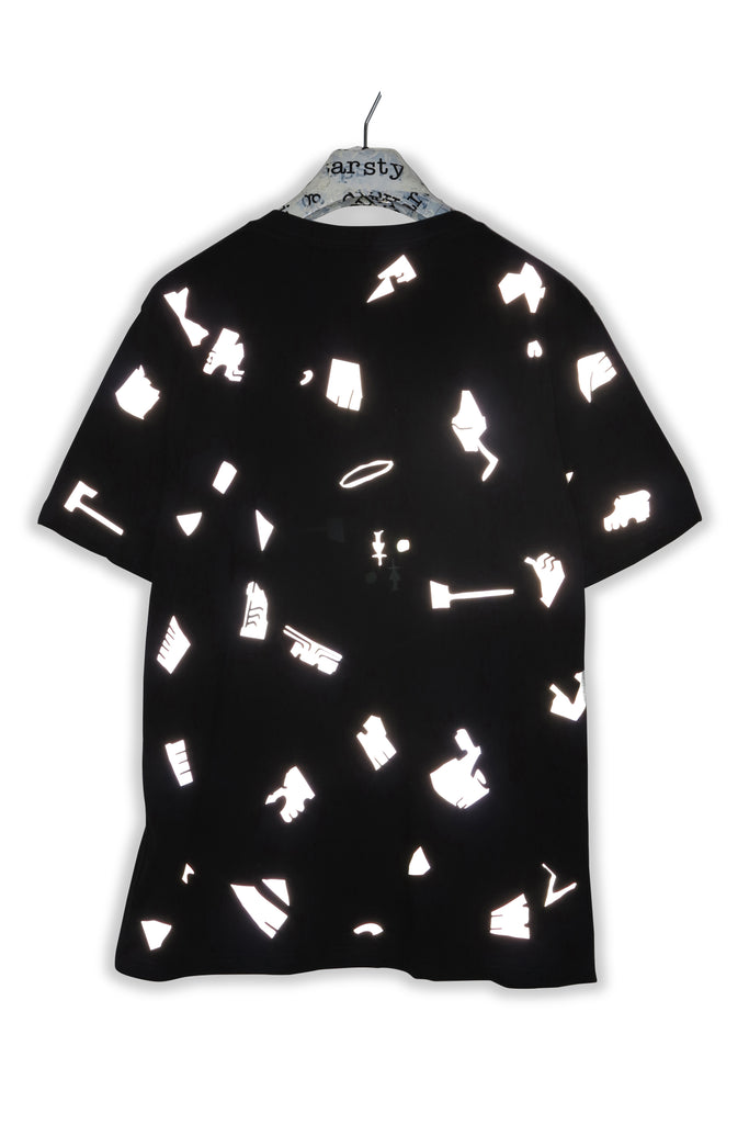 black T-shirt with reflective print