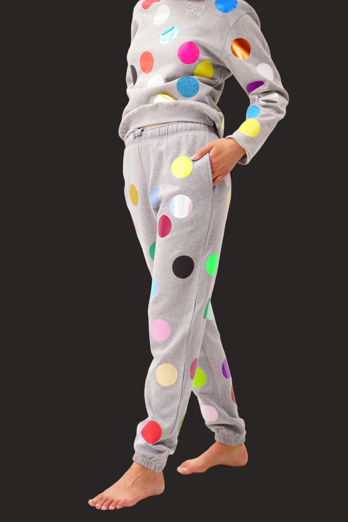 Grey tracksuit printed with colorful polka Dots 