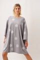 Oversize grey T-shirt printed with silver glitter polka Dot
