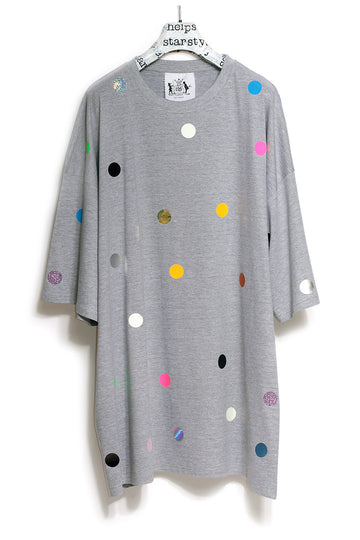 Grey Oversized t-shirt printed with colorful polka dots