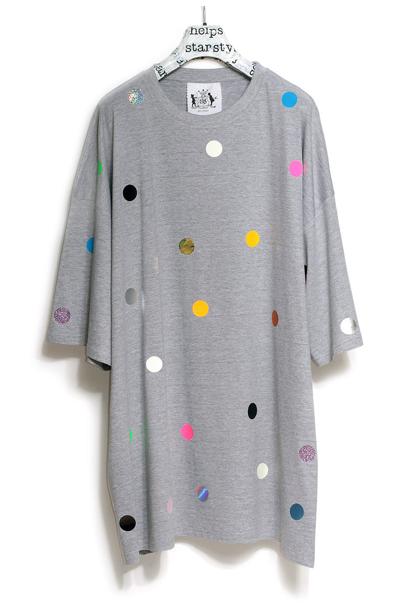 Grey Oversized t-shirt printed with colorful polka dots