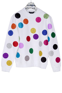 Jersey printed with colorful glitter polka Dots 