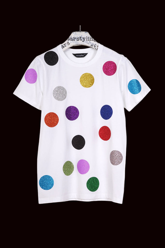 T-shirt printed with colorful glitter polka Dots 