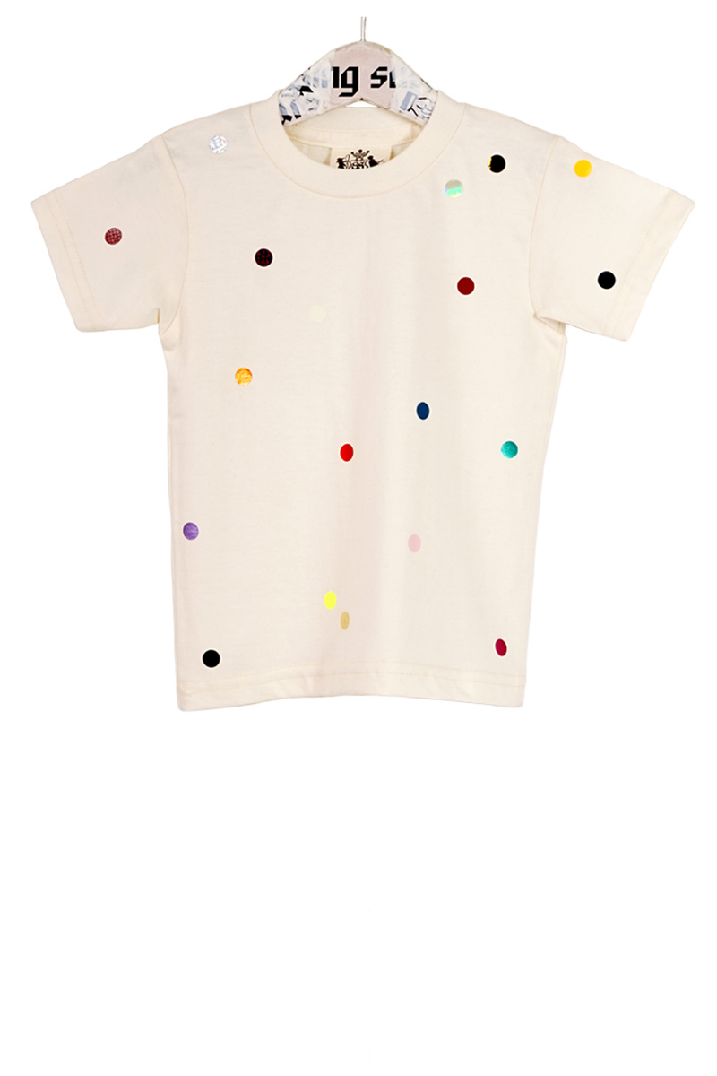 Natural Kids T-shirt with small multicolor polka dots