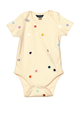 Infant short sleeve bodysuit with multicolored small polka dots