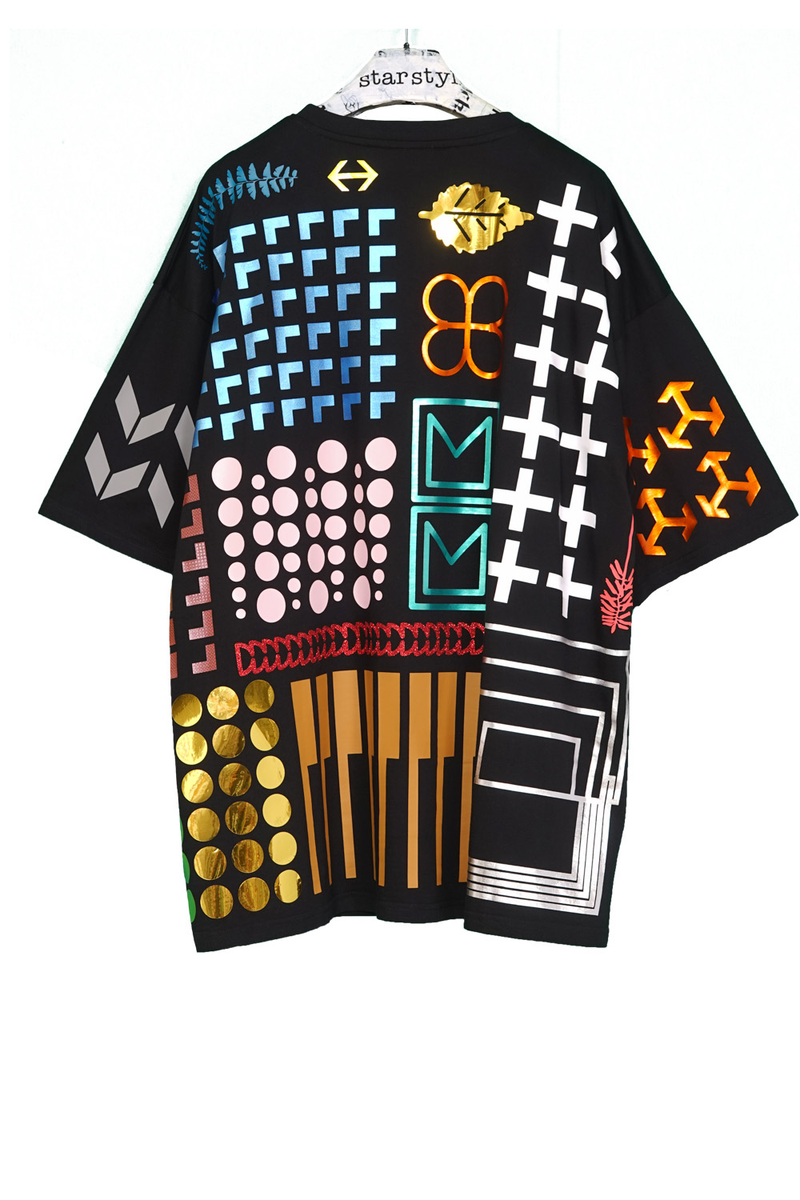 Black oversized T-shirt with graphic multicolored collage print