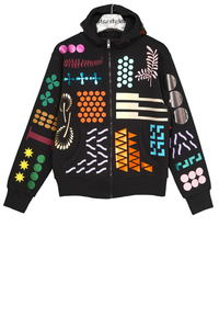 Black Zip hoody with graphic multicolored collage print