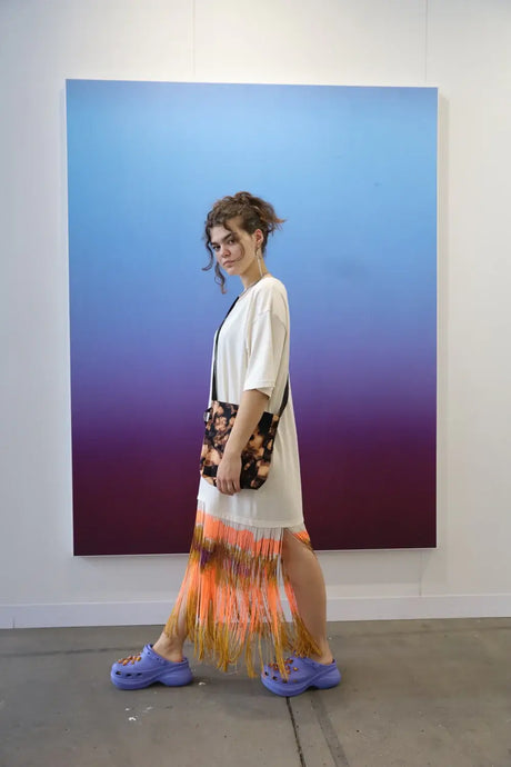 dress with multicolored fringes on the bottom