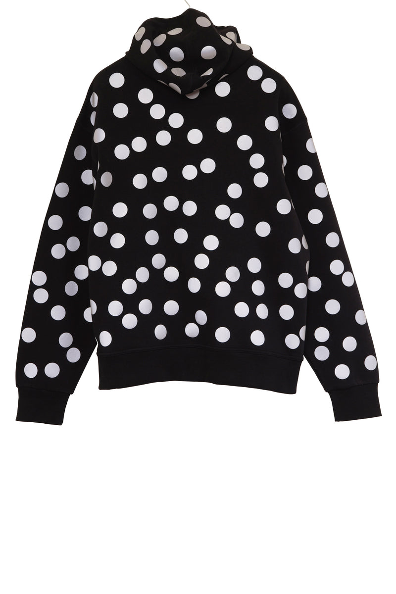 Black Hoody with zipper printed with reflective polka dots on front and back