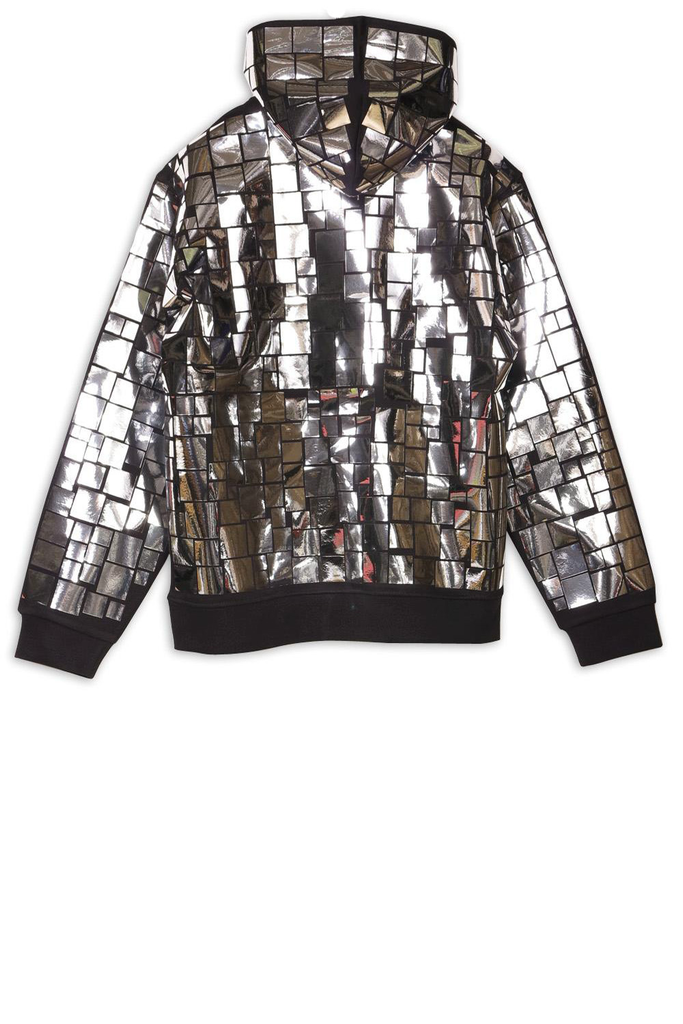 black hoody with disco ball metalic print all over