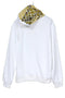 white Hoody with zipper and gold mosaic print on hood