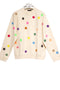 hand stamped Natural jumper with multicolor polka dots