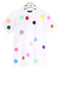 Hand stamped white t-shirt with multicolor polka dot 