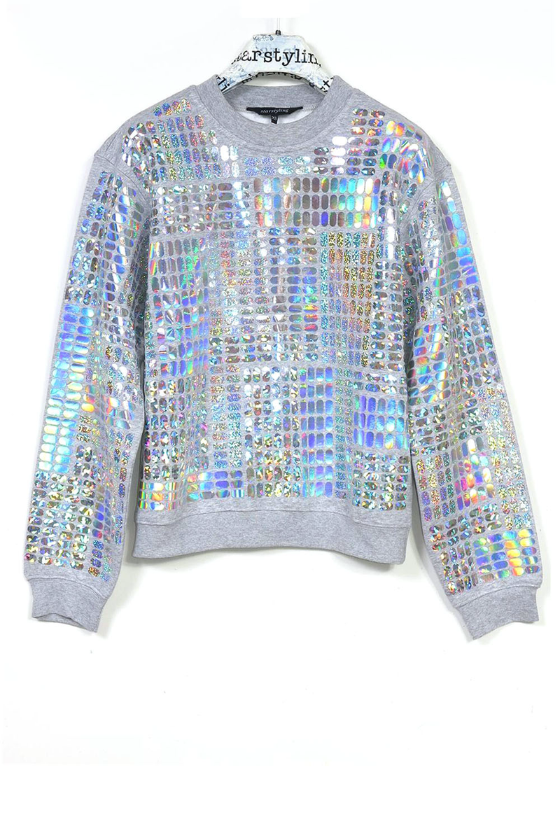 Holographic printed sweater similar to a disco ball