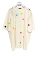 Natural oversized t-shirt printed with colorful polka dots