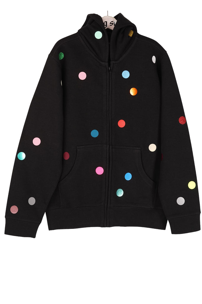 black Zip hoody with colorful small polka dots pattern